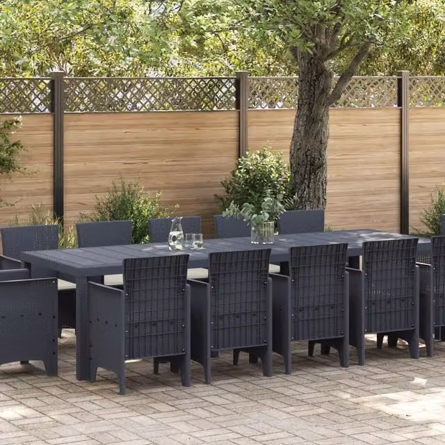 Berkfield Home 13 Piece Anthracite Poly Rattan Garden Dining Set with Cushions