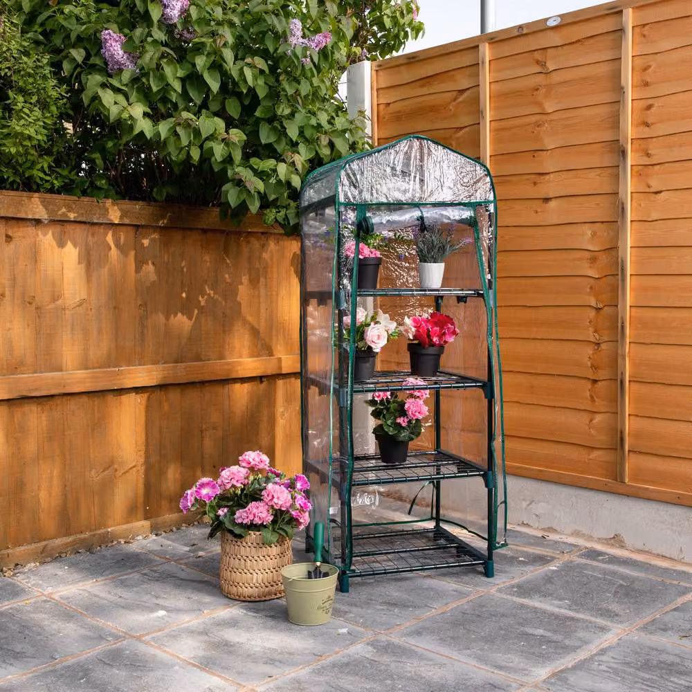 Samuel Alexander 4 Tier Green Greenhouse with Steel Frame and Removable PVC Cover, W: 130 cm, D: 50 cm, H: 45 cm – 2