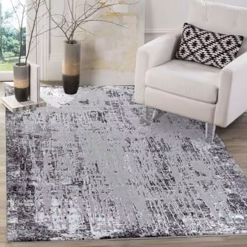 Serdim Rugs Abstract Metallic Marble Living Room Area Rug, Black, W: 200 cm, D: 290 cm – 3