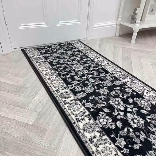 runrug Traditional Oriental Hallway Runner Rug in Grey, W/D: 60 x 390 cm