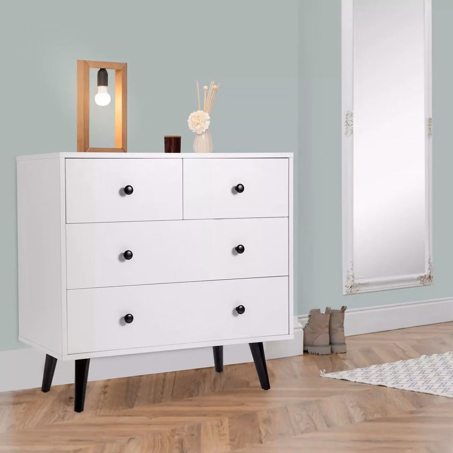Costway Modern 4-Drawer Wooden Storage Chest Cabinet in White – 3