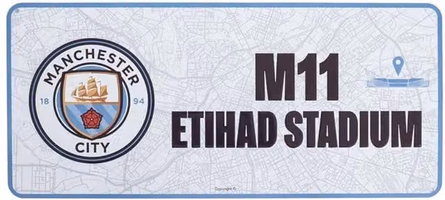 Manchester City FC Route To Etihad Stadium Crest Plaque, White Metal Wall Decor, W: 40.0 cm, H: 18.0 cm, D: 1.0 cm – 1