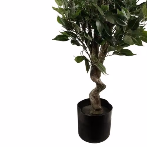 Leaf Design UK 110cm Artificial Evergreen Ficus Tree with Silver Curve Metal Planter in Green – 2