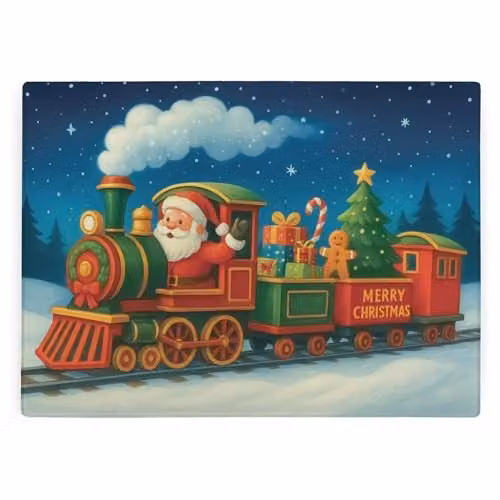 Purely Home Santa's Night Train Glass Worktop Protector, Multicolour, W: 39 cm, D: 28.5 cm – 1