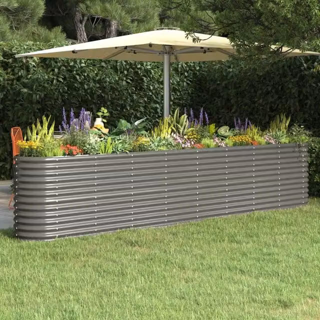 Berkfield Home Garden Powder-coated Steel Raised Bed in Grey, W/D/H: 332 x 40 x 68 cm