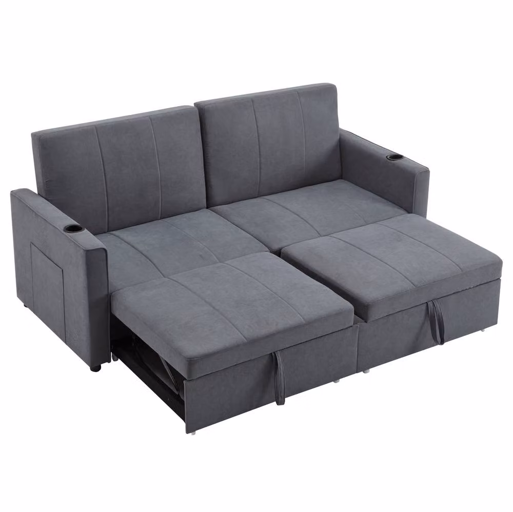 STILVORA Grey Upholstered Sofa Bed with Pull-Out Drawer and Foam Mattress – 4