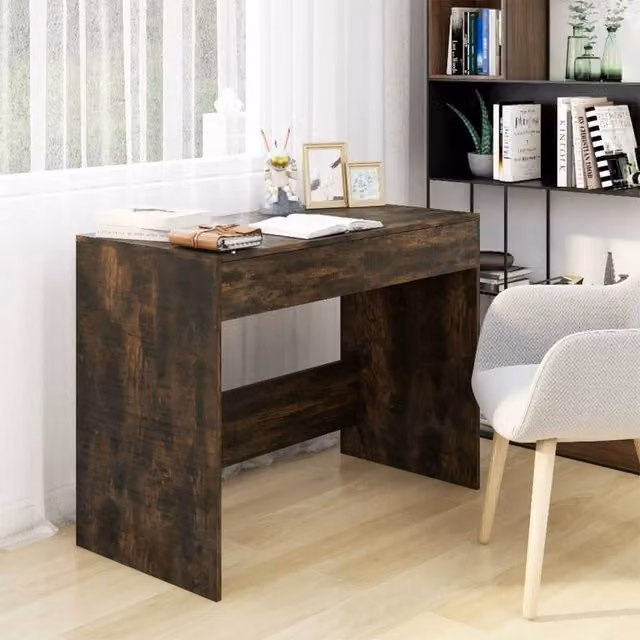 Berkfield Home Smoked Oak Writing Desk in Brown, W/D/H: 101 x 50 x 76.5 cm