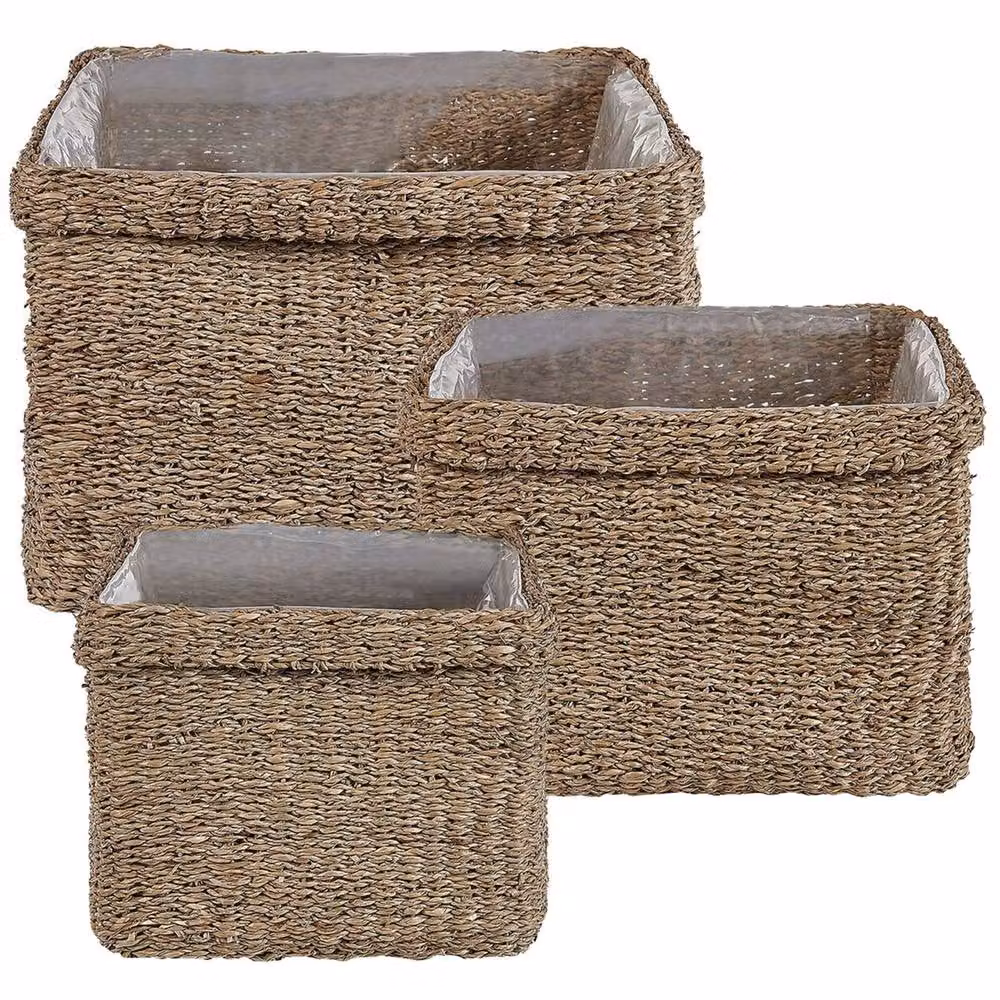 Wyld and Coco Natural Seagrass Planter Set of 3 in Brown – 2