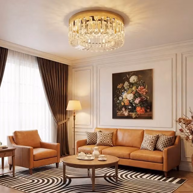 HOMCOM Gold Tone Crystal Ceiling Light with Glass Pendants