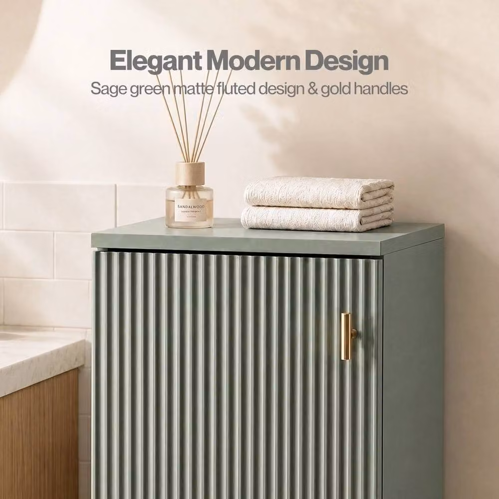 VOGREX Narrow 3-Tier Fluted Tall Bathroom Storage Cabinet in Green, H 83.5 x W 34.0 cm – 3