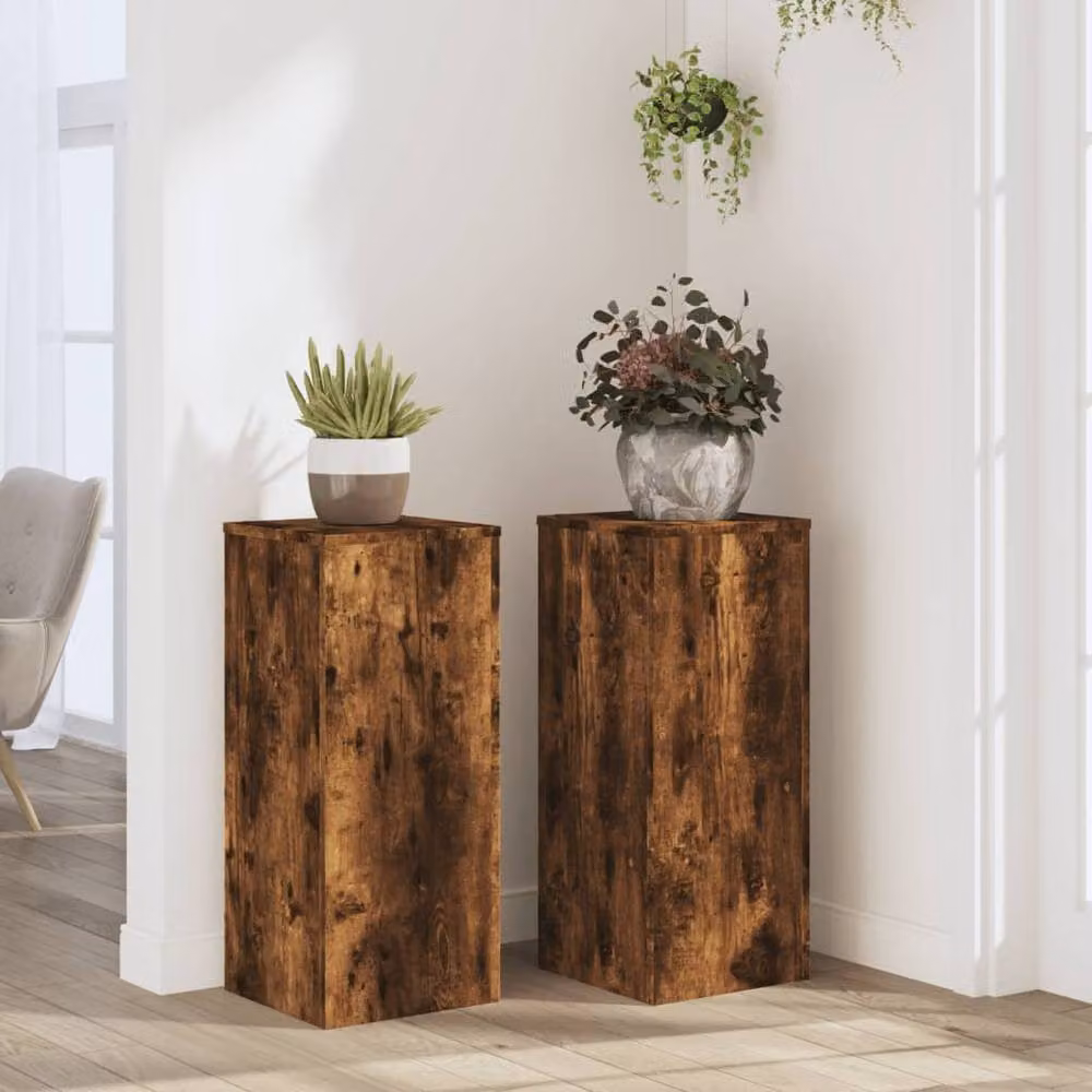 Berkfield Home Set of 2 Smoked Oak Plant Stands, Brown, W/D/H: 30 x 30 x 70 cm – 2