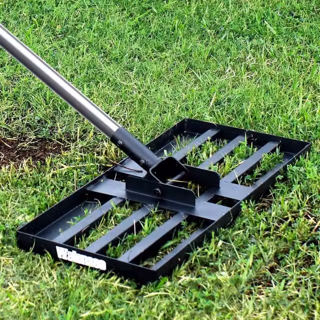 Walensee Lawn Leveling Rake Head with Stainless Steel Handle in Black