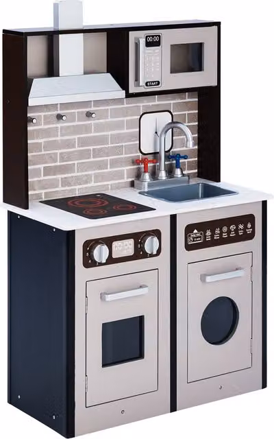 Teamson Kids Little Chef Classic Play Kitchen in Brown and Black