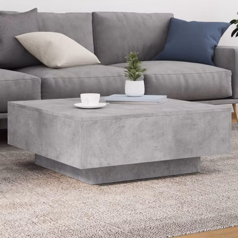 Berkfield Home Modern Square Coffee Table with LED Lights in Concrete Grey, W/D/H: 80 x 80 x 31 cm
