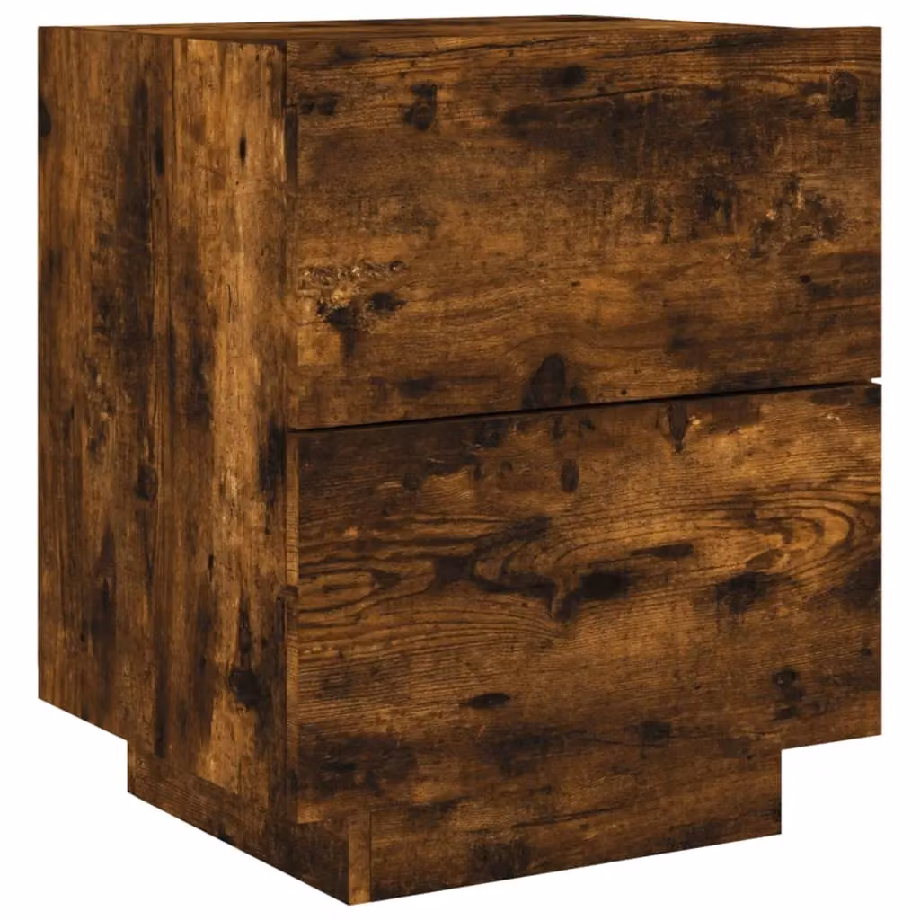 Berkfield Home Modern Bedside Cabinet with Integrated LED Lights in Smoked Oak Brown – 3