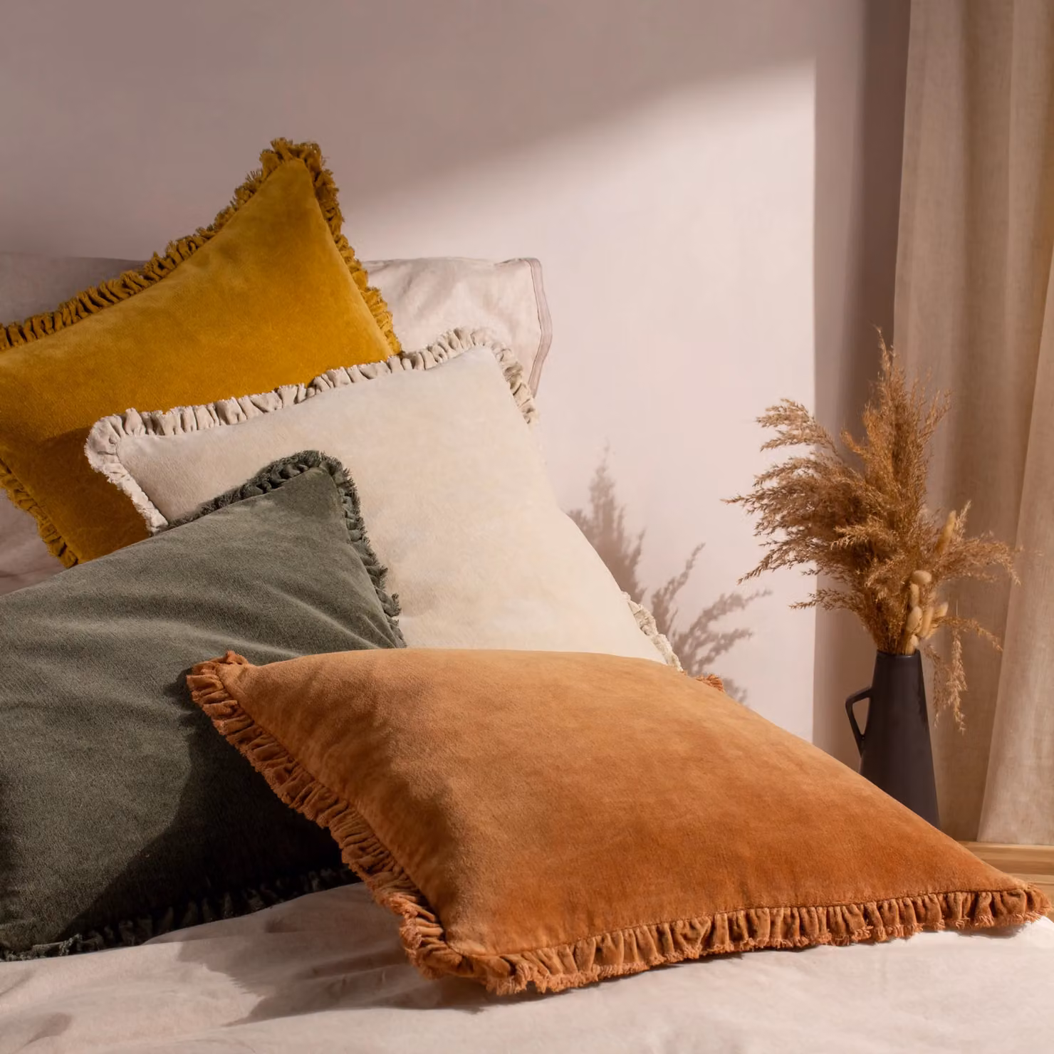 Yard Bertie Cotton Velvet Square Cushion in Orange, W/D/H: 45 x 45 x 45 cm – 3