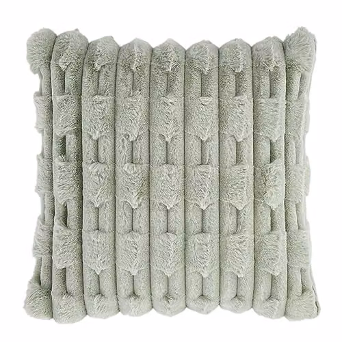 Bianca Carved Faux Fur Filled Square Cushion, Green, W x D: 50 x 50 cm – 3