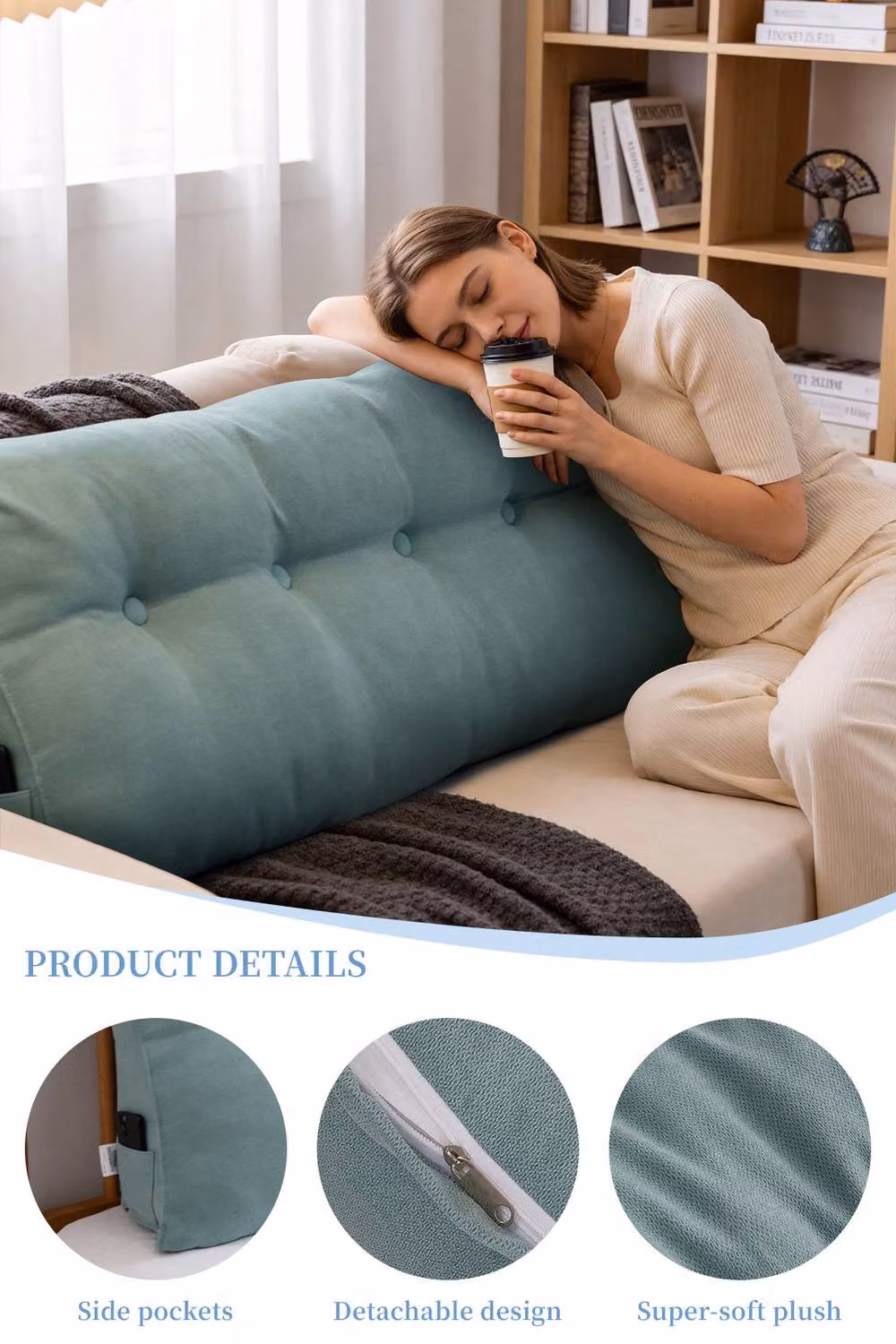Garden Sanctuary Washable Wedge Headboard Pillow in Duck Egg Blue – 4