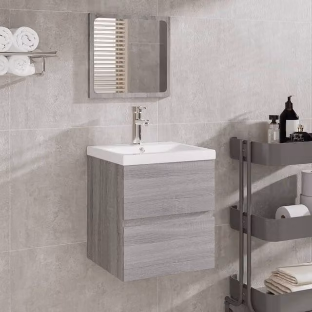 Berkfield Home Wall Mounted Bathroom Sink Cabinet with Basin and Mirror in Grey Sonoma – 1