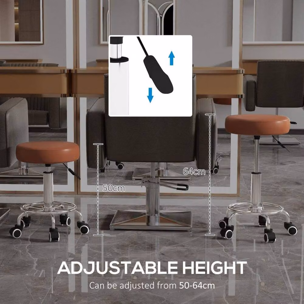 VOGREX Height Adjustable Brown Synthetic Leather Rolling Stool with Castors – 3