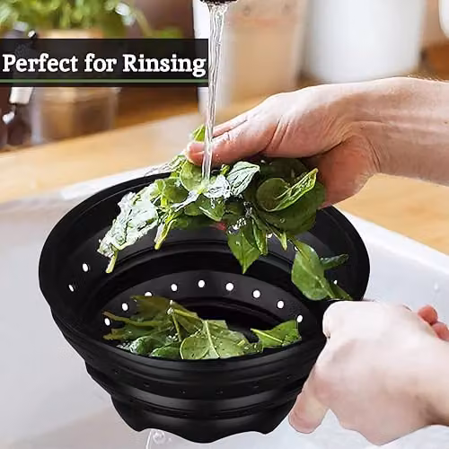 Orsina Black Collapsible Silicone and Metal Colander and Food Steamer – 2