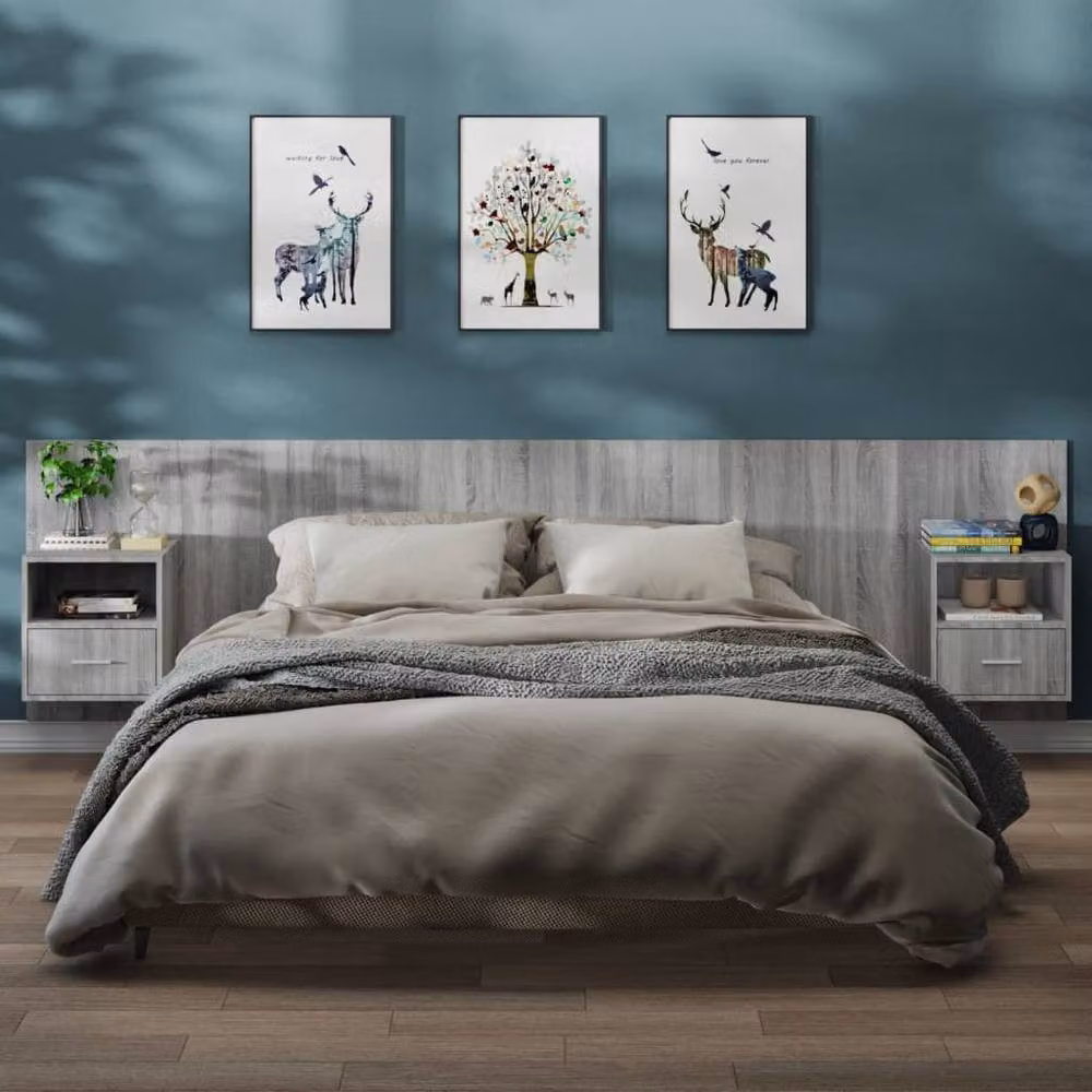 Berkfield Home Wall-mounted Bedside Cabinets, 2 Piece Set in Grey Sonoma – 2