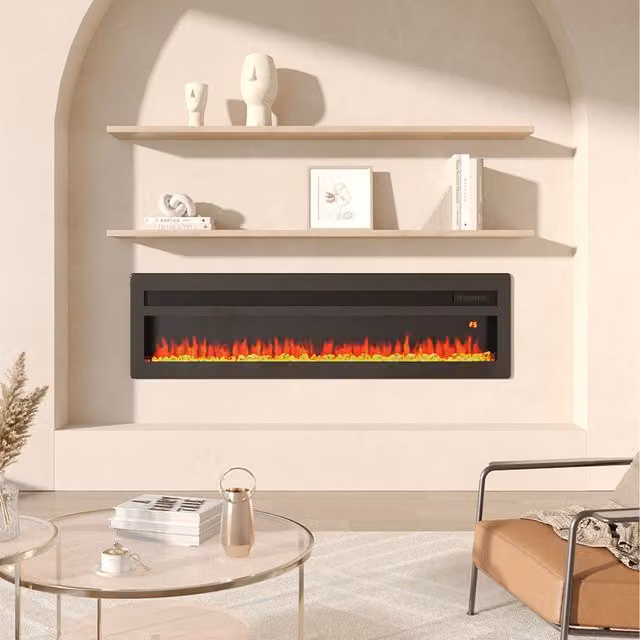 Livingandhome Black Rectangular Electric Fireplace, Wall Mounted or Freestanding, Width: 127 cm
