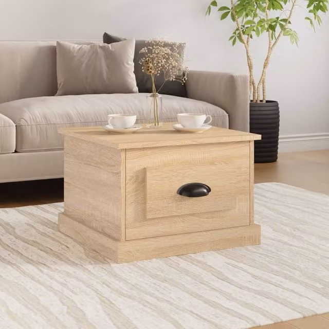 Berkfield Home Sonoma Oak Coffee Table in Brown, W/D/H: 50 x 50 x 35 cm