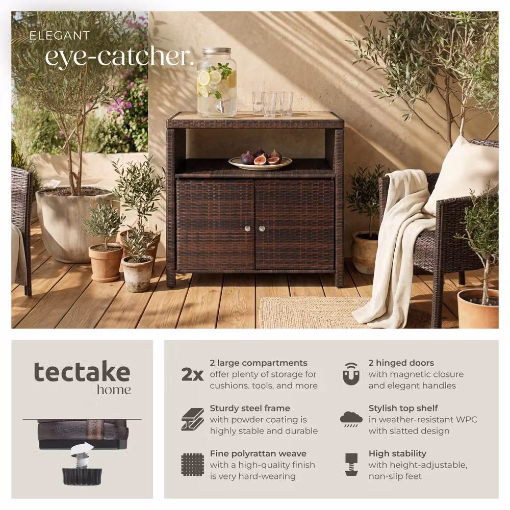 tectake Monscia Freestanding Garden Cabinet in Brown with Hinged Doors and Internal Shelves – 2