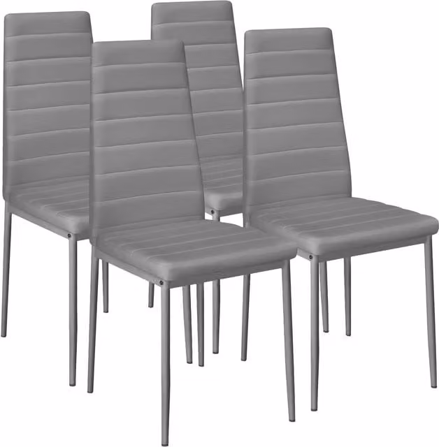 tectake Thomas Set of 4 Modern Dining Chairs in Grey Synthetic Leather