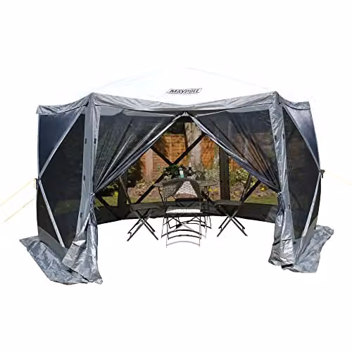 Maypole Grey 6 Sided Pop-Up Screenhouse Water Resistant Gazebo with Mesh Side Walls and UPF 50+ Protection – 1