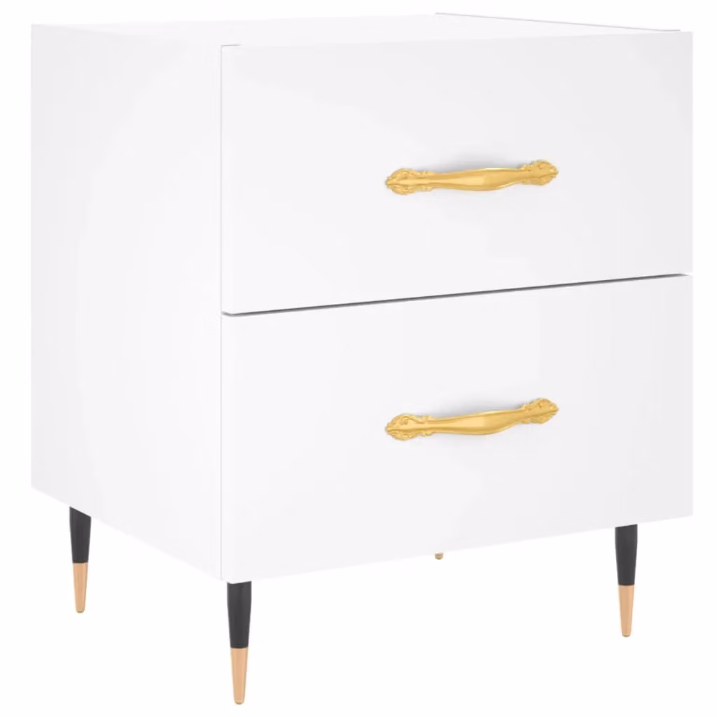 Berkfield Home White Modern Bedside Cabinet in Engineered Wood W: 40 cm, D: 35 cm, H: 47.5 cm – 2
