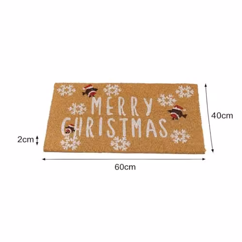 Melody Maison Merry Christmas Robin Detail Coir Doormat, Brown, W: 60 cm, D: 40 cm – 2