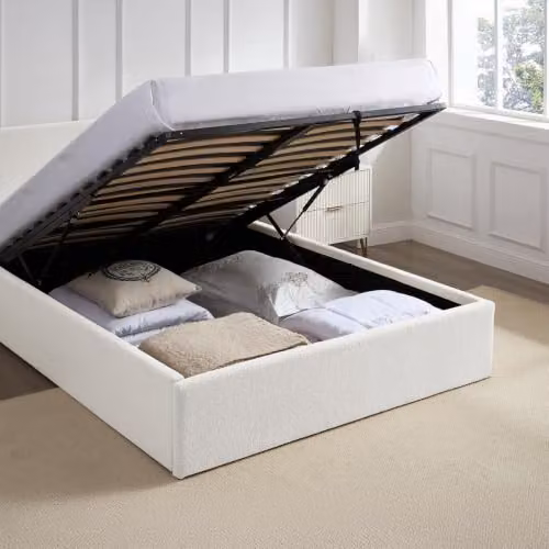 TEDDY BOUCLE White Upholstered King Size Ottoman Storage Bed with Foam Mattress W/D/H: 180 x 200 cm – 3