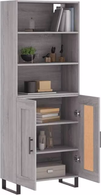 Berkfield Home Modern Grey Highboard with Hinged Doors and Open Shelves, W/D/H: 69.5 x 34 x 180 cm – 1