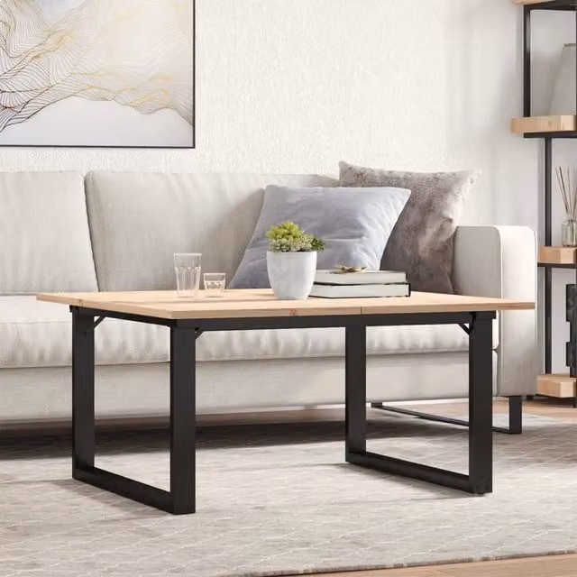 Berkfield Home O-Frame Square Coffee Table in Brown Solid Pine and Steel, W/D/H: 80 x 80 x 45 cm – 1