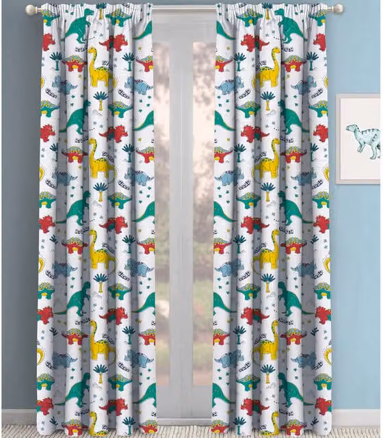 Velosso Multicolour Kids Curtain Pair in White, Petrol, Red and Yellow