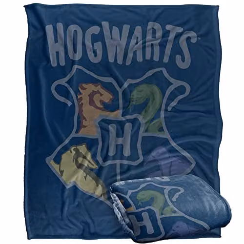 Warner Brothers Harry Potter Hogwarts School Fluffy Microfibre Fleece Blanket, W/D/H: 152 x 127 cm, Multicolour and White – 1