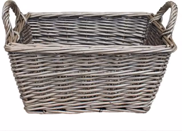 Red Hamper Wicker Open Weave Storage Basket with Handles in Brown