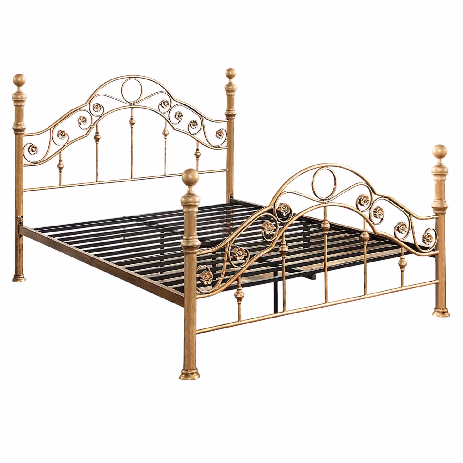 OAT Home Kensington French Style Antique Brass Effect Metal Bed Frame in Bronze, Size: 120 x 200 cm – 2