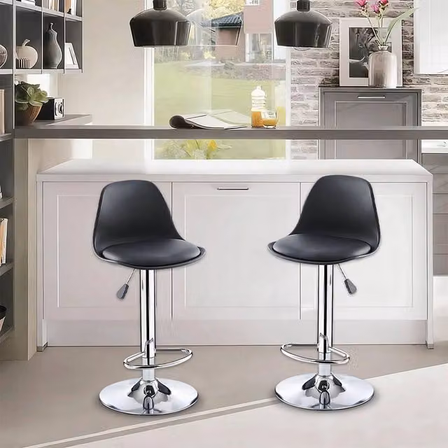 Kelvenix Black Synthetic Leather Adjustable Swivel Bar Stool with Gas Lift and Metal Base – 1