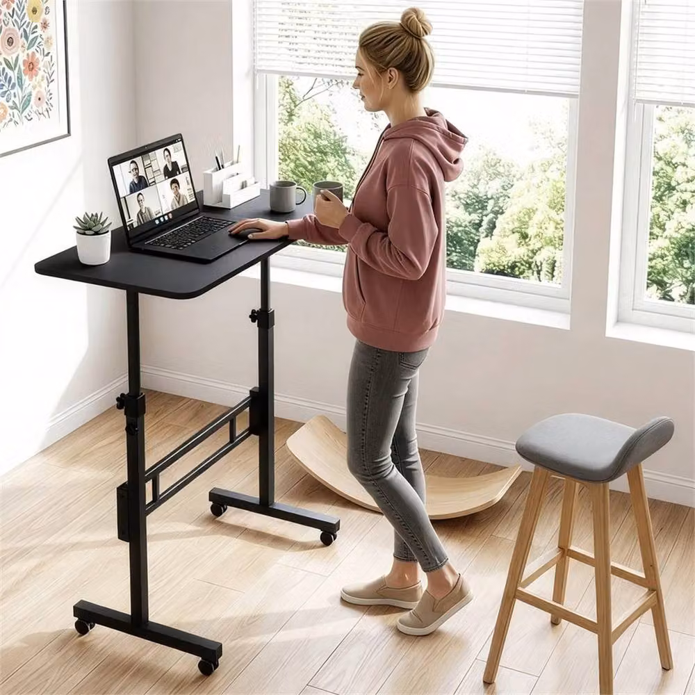SPETLEK Height Adjustable Mobile Standing Desk with Castors, Black, W: 80 cm, D: 40 cm – 4