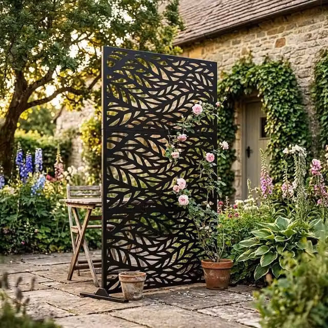 Nicoman Metal Leaf Pattern Privacy Screen, Black, W/H: 90 x 180 cm – 1
