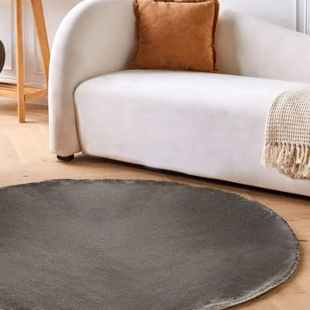 Wyld and Coco Round Dark Grey Viscose Hand-Tufted Rug, Diameter: 140 cm