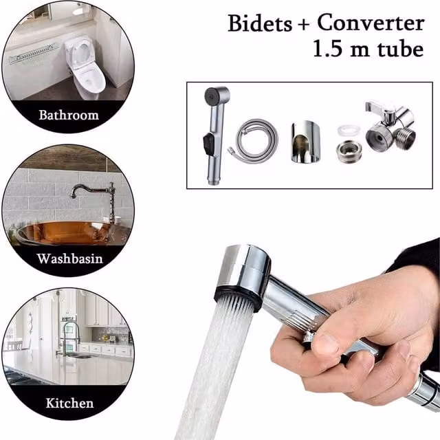 Nordara Handheld Bidet Toilet Spray with Diverter Kit in Silver Chrome – 1