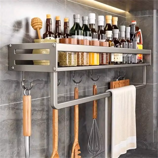 Nordara 40 Wall-Mounted Kitchen Hook and Rod Rack in Silver, Width: 100 cm