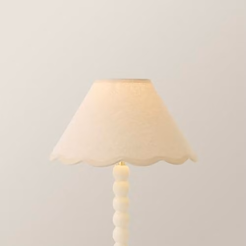 ValueLights Florie Small Natural Linen Tapered Cone Lamp Shade with Scallop Trim and Bulb in Beige and Blue, Diameter: 27 cm – 1