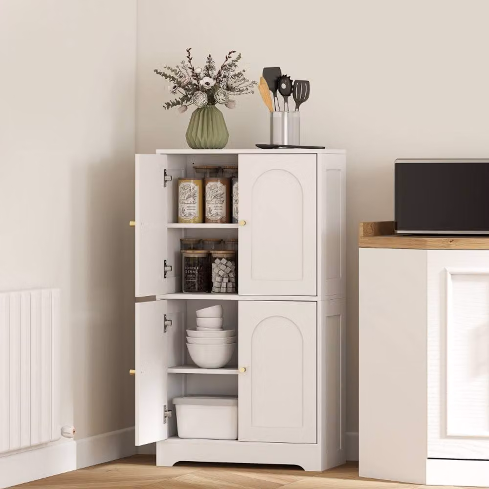 STILVORA Modern White and Gold Kitchen Storage Cabinet with Hinged Doors and Internal Shelves – 2