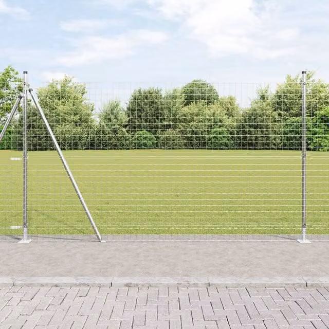 Berkfield Home Euro Fence with 7 Flanged Posts, Galvanised Steel, Silver/Grey, W: 10 m, H: 1.5 m