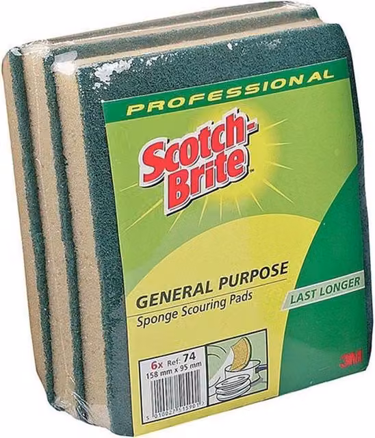 Scotch-Brite No 74 Professional General Purpose Sponge Scourer, 6 Pack, Green and Multicolour